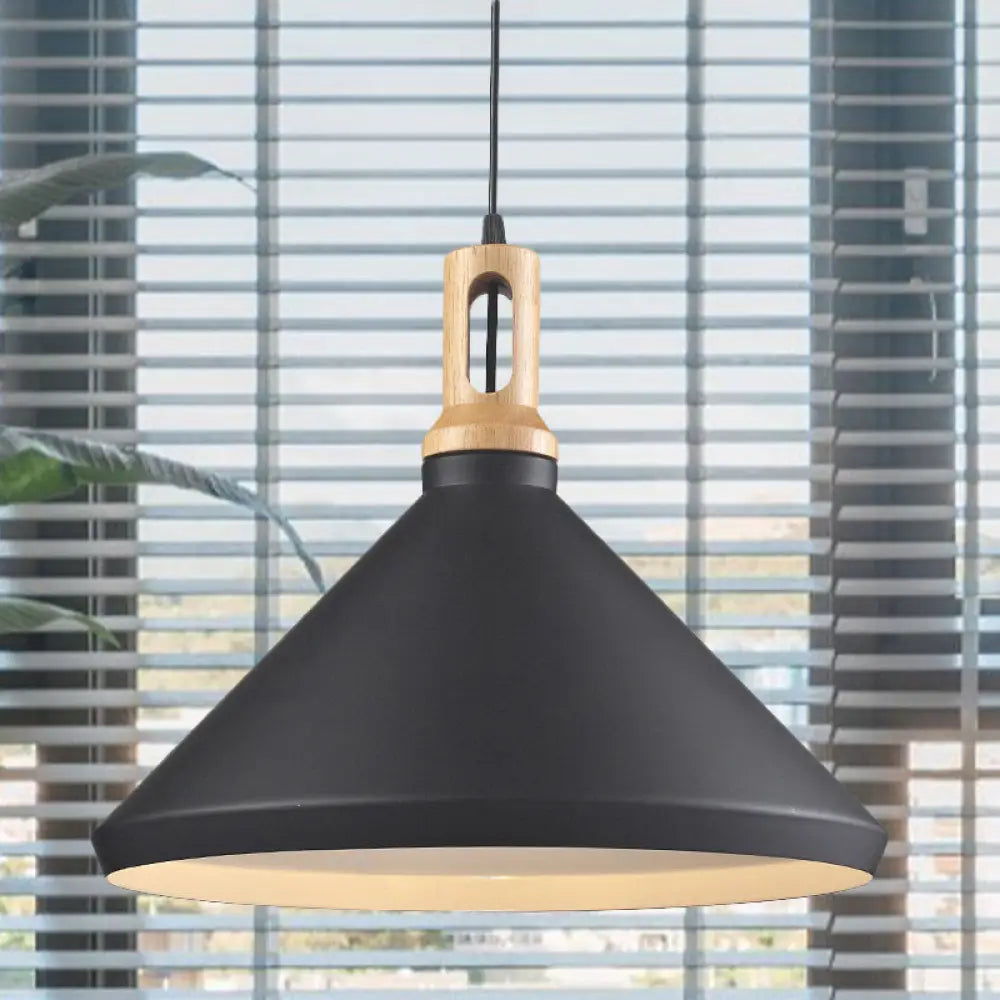 Modern Aluminum Cone/Drum Shade Hanging Ceiling Light - 1 Pendant In Black/White Black / B