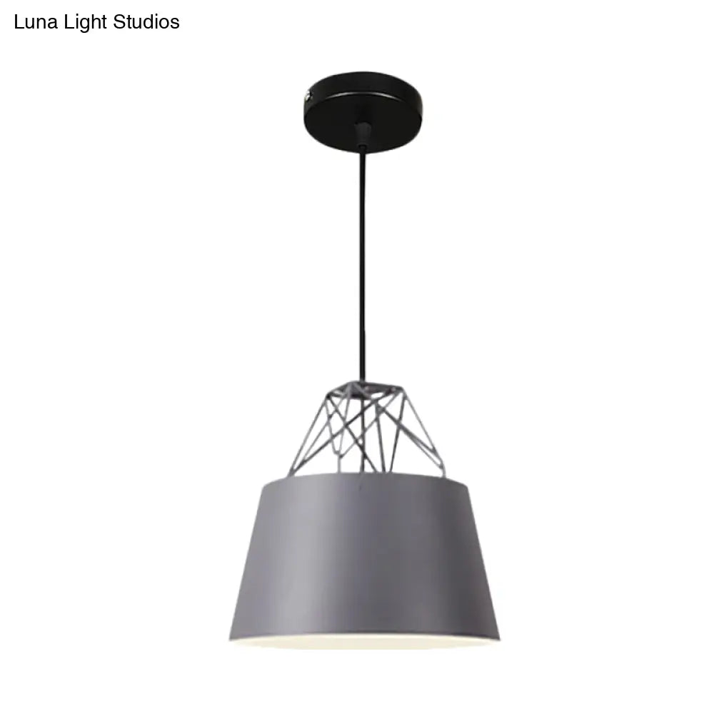 Modern Aluminum Drum Shape Pendant Light For Restaurants - 1 With Iron Wire