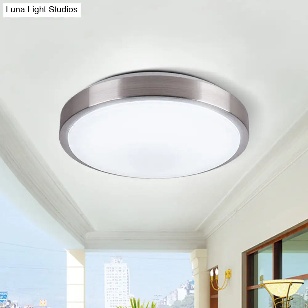Modern Aluminum Flush Ceiling Light With Acrylic Diffuser - Warm/White Led Silver Finish 8/11.5 Dia.