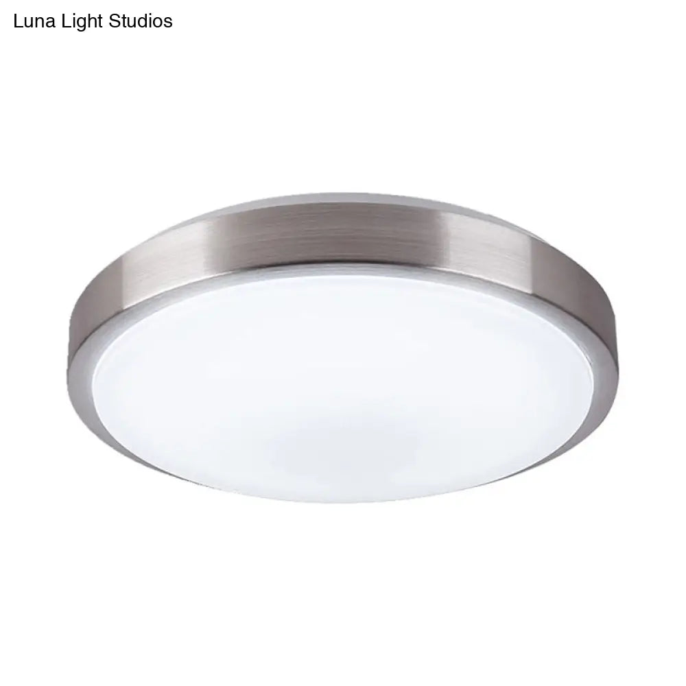 Modern Aluminum Flush Ceiling Light With Acrylic Diffuser - Warm/White Led Silver Finish 8/11.5 Dia.