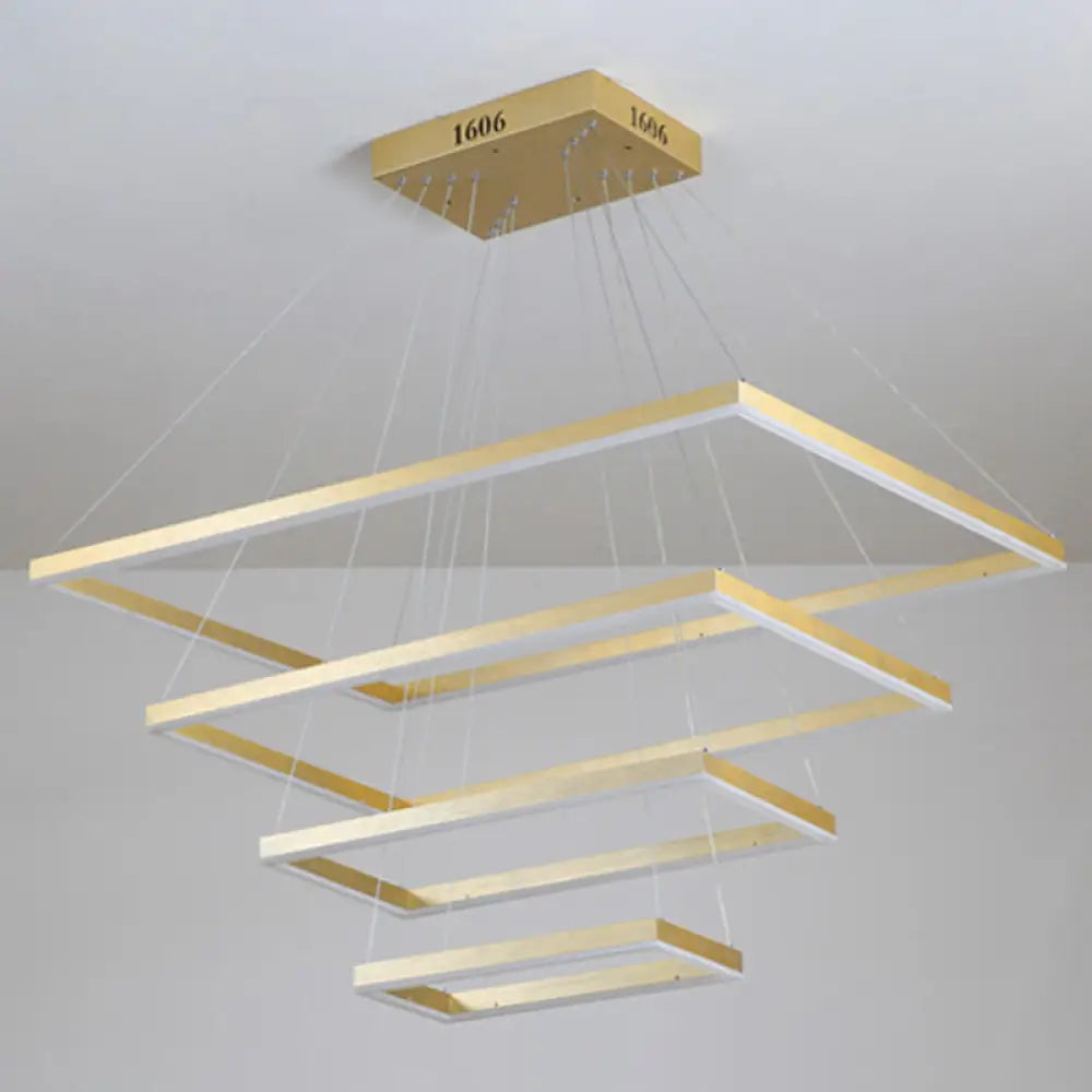 Modern Aluminum Gold Chandelier: Rectangle 4-Tier Led Ceiling Light