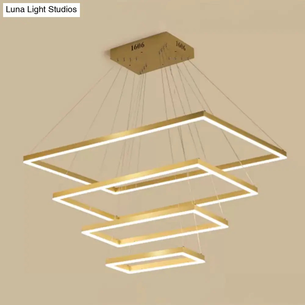 Modern Aluminum Gold Chandelier: Rectangle 4-Tier Led Ceiling Light