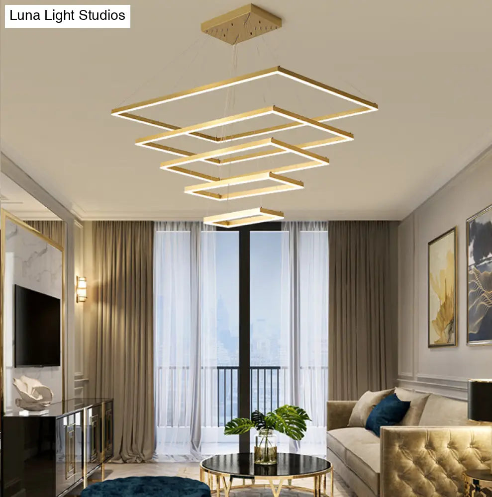 Modern Aluminum Gold Chandelier: Rectangle 4-Tier Led Ceiling Light