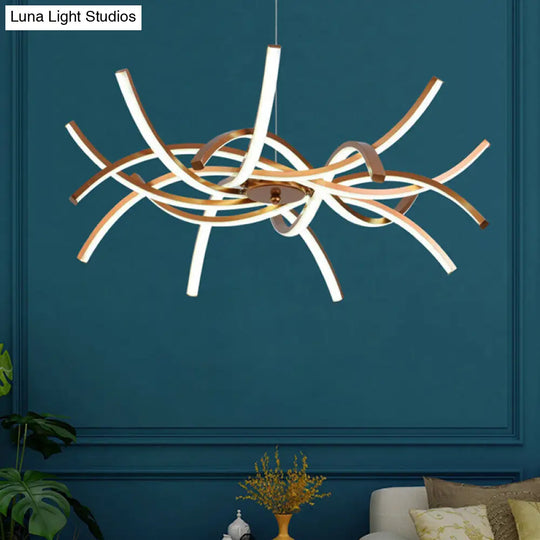 Modern Aluminum Gold Interwoven Chandelier - Wide Led Hanging Lamp In Warm/White Light (23.5/27.5) /