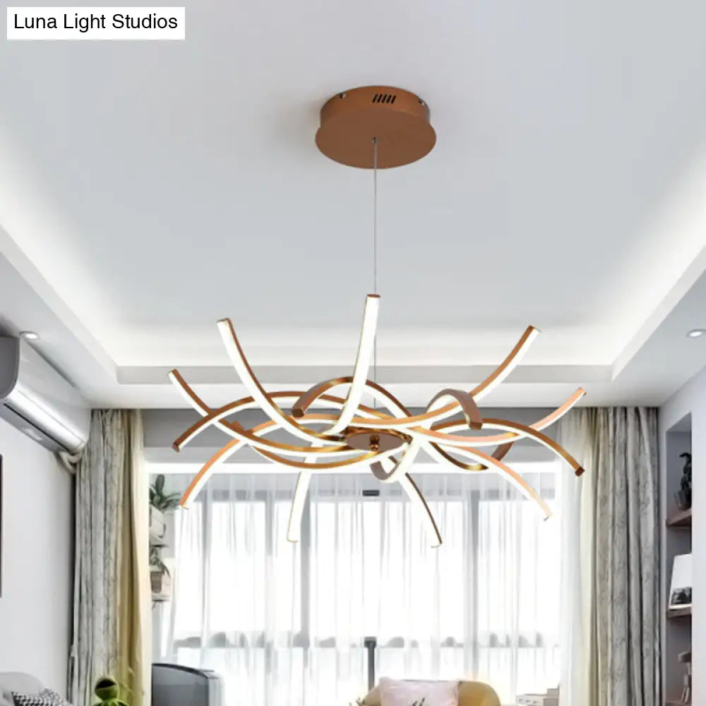 Modern Aluminum Gold Led Chandelier: Interwoven Design 23.5’/27.5’ Wide Warm/White Light