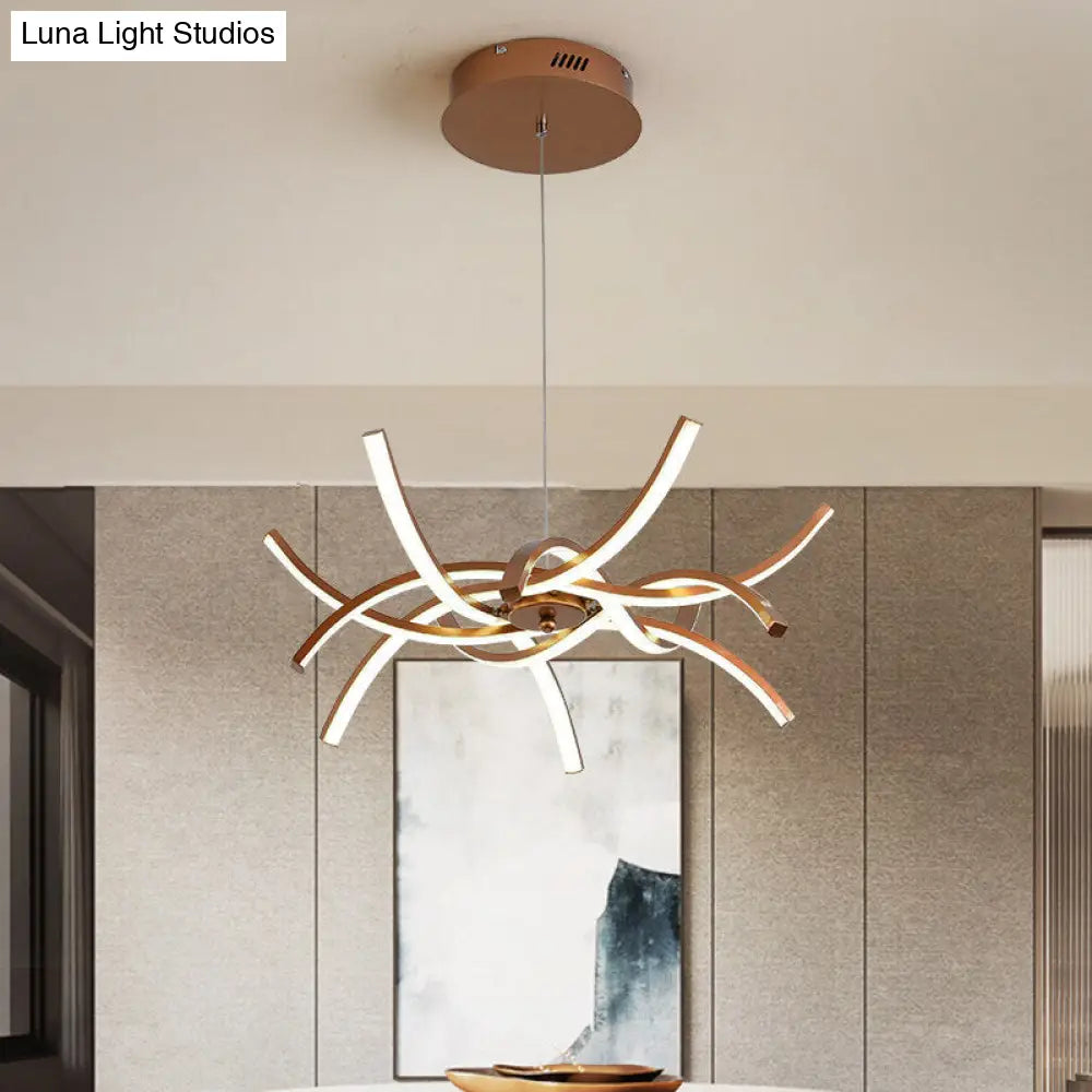 Modern Aluminum Gold Interwoven Chandelier - Wide Led Hanging Lamp In Warm/White Light (23.5/27.5)