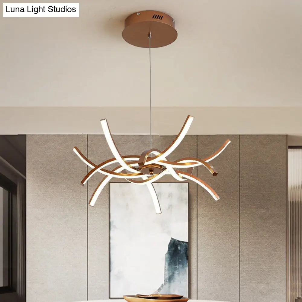 Modern Aluminum Gold Led Chandelier: Interwoven Design 23.5’/27.5’ Wide Warm/White Light