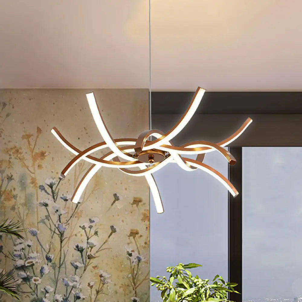 Modern Aluminum Gold Led Chandelier: Interwoven Design 23.5’/27.5’ Wide Warm/White Light /