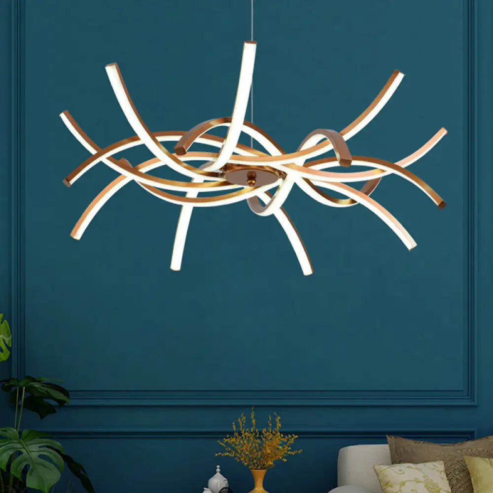 Modern Aluminum Gold Led Chandelier: Interwoven Design 23.5’/27.5’ Wide Warm/White Light /