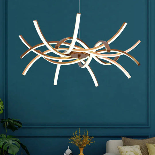 Modern Aluminum Gold Led Chandelier: Interwoven Design 23.5’/27.5’ Wide Warm/White Light /