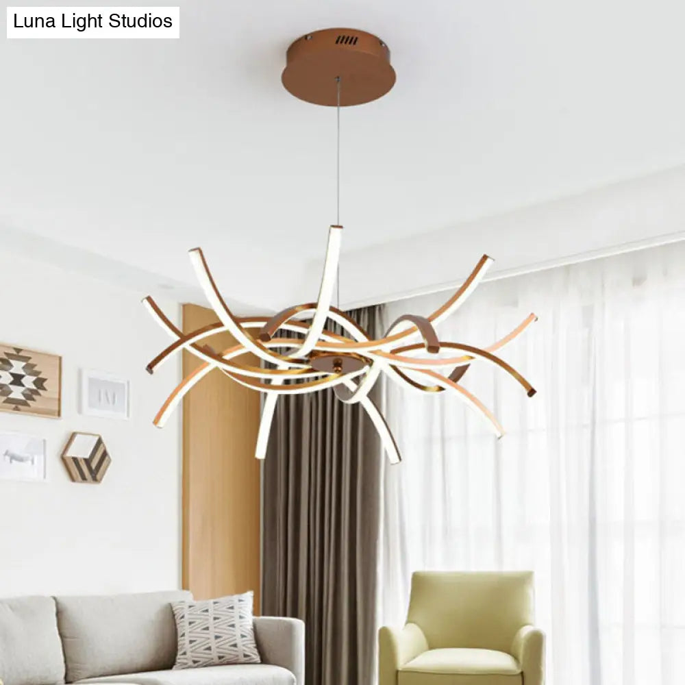 Modern Aluminum Gold Led Chandelier: Interwoven Design 23.5’/27.5’ Wide Warm/White Light