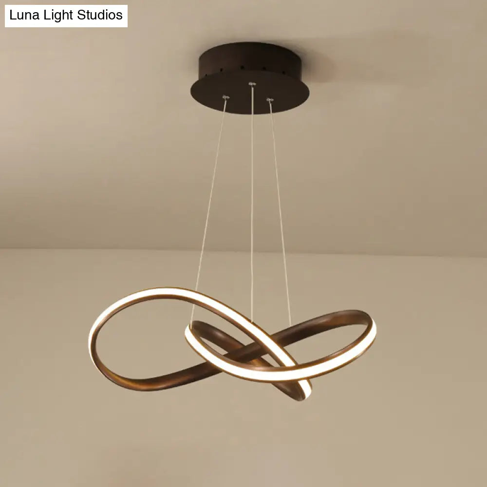 Modern Aluminum Led Chandelier Light For Dining Room - Entwined Design In Black/White/Coffee