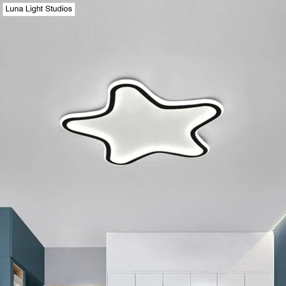 Modern Aluminum Led Flush Ceiling Light For Kids Bedroom - Loop In Black / White Star