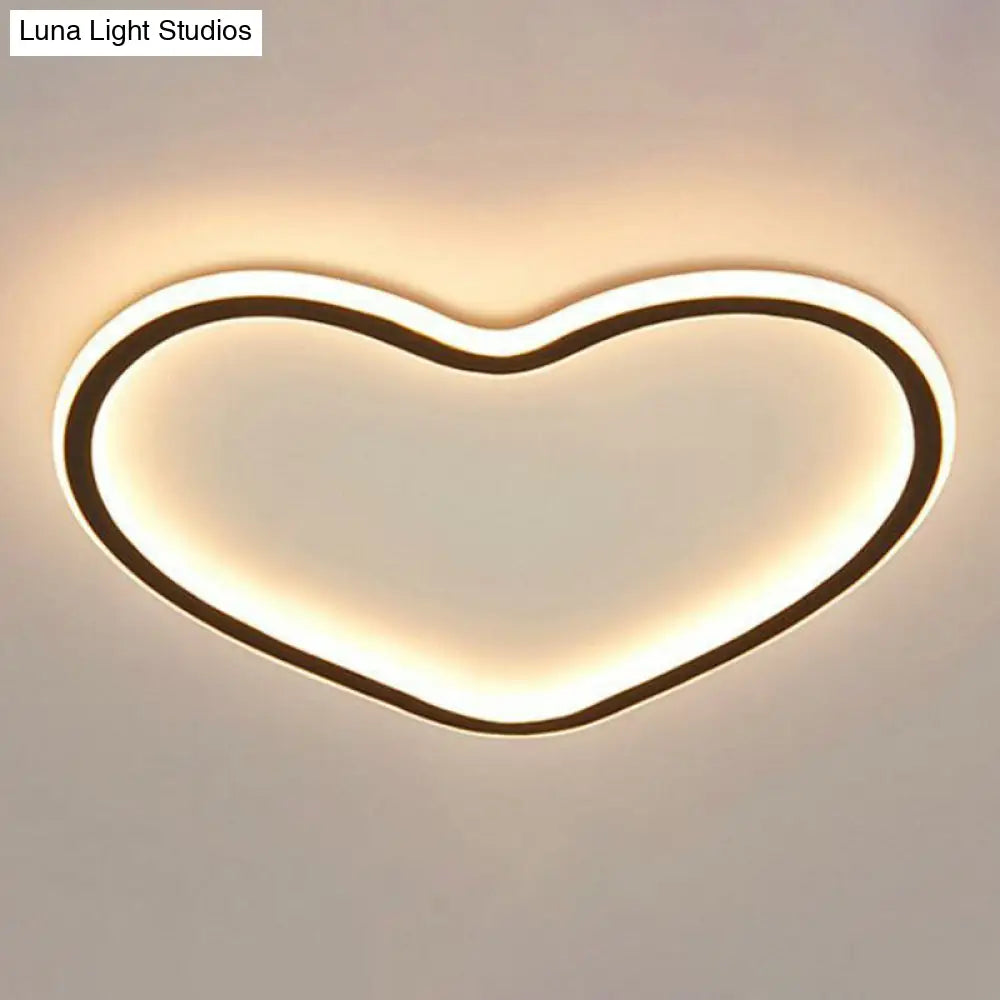 Modern Aluminum Led Flush Ceiling Light For Kids Bedroom - Loop In Black / Warm Loving Heart