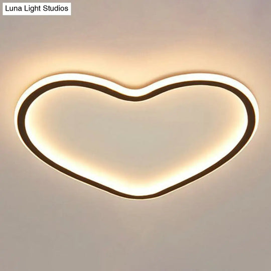 Modern Aluminum Led Flush Ceiling Light For Kids Bedroom - Loop In Black / Warm Loving Heart