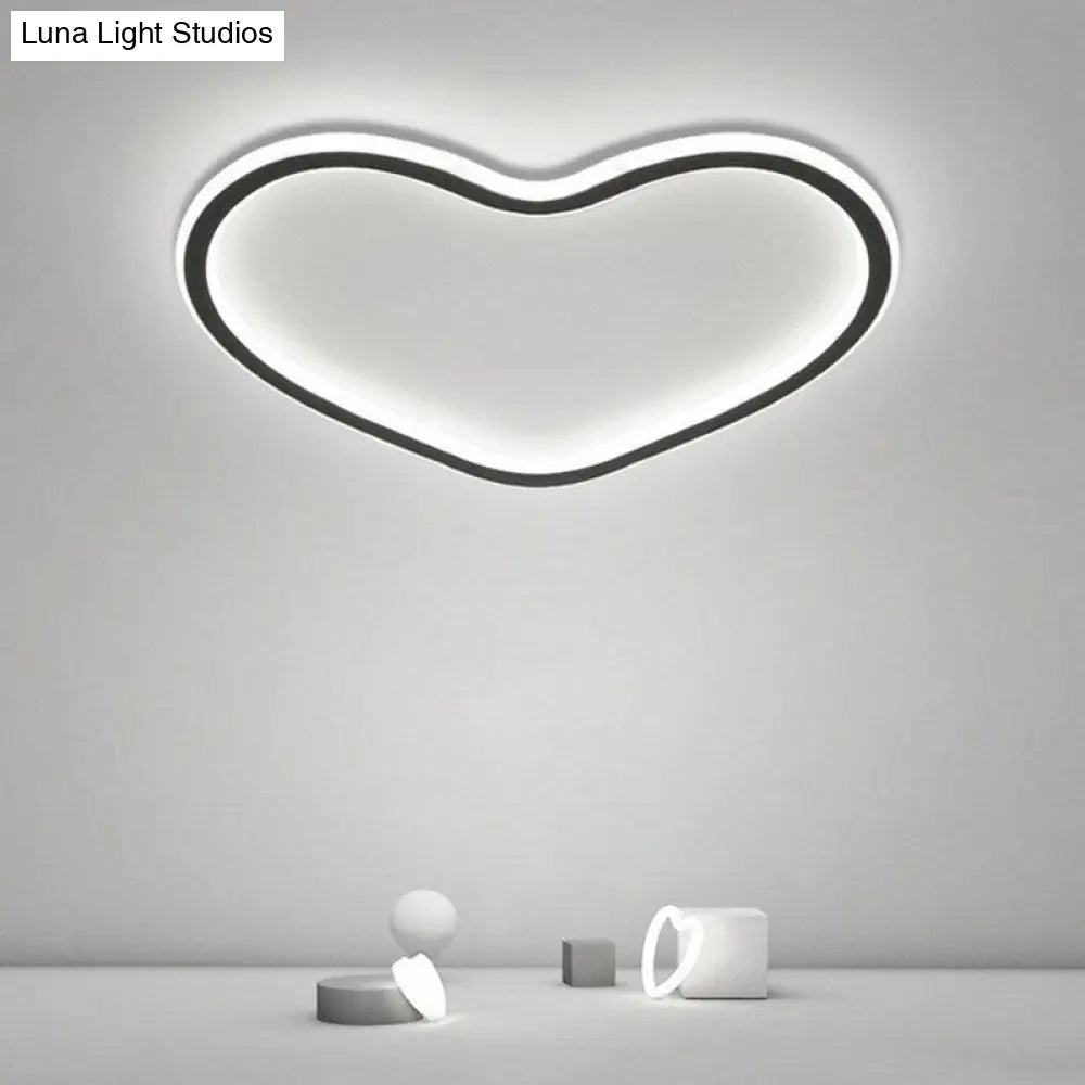 Modern Aluminum Led Flush Ceiling Light For Kids Bedroom - Loop In Black / White Loving Heart