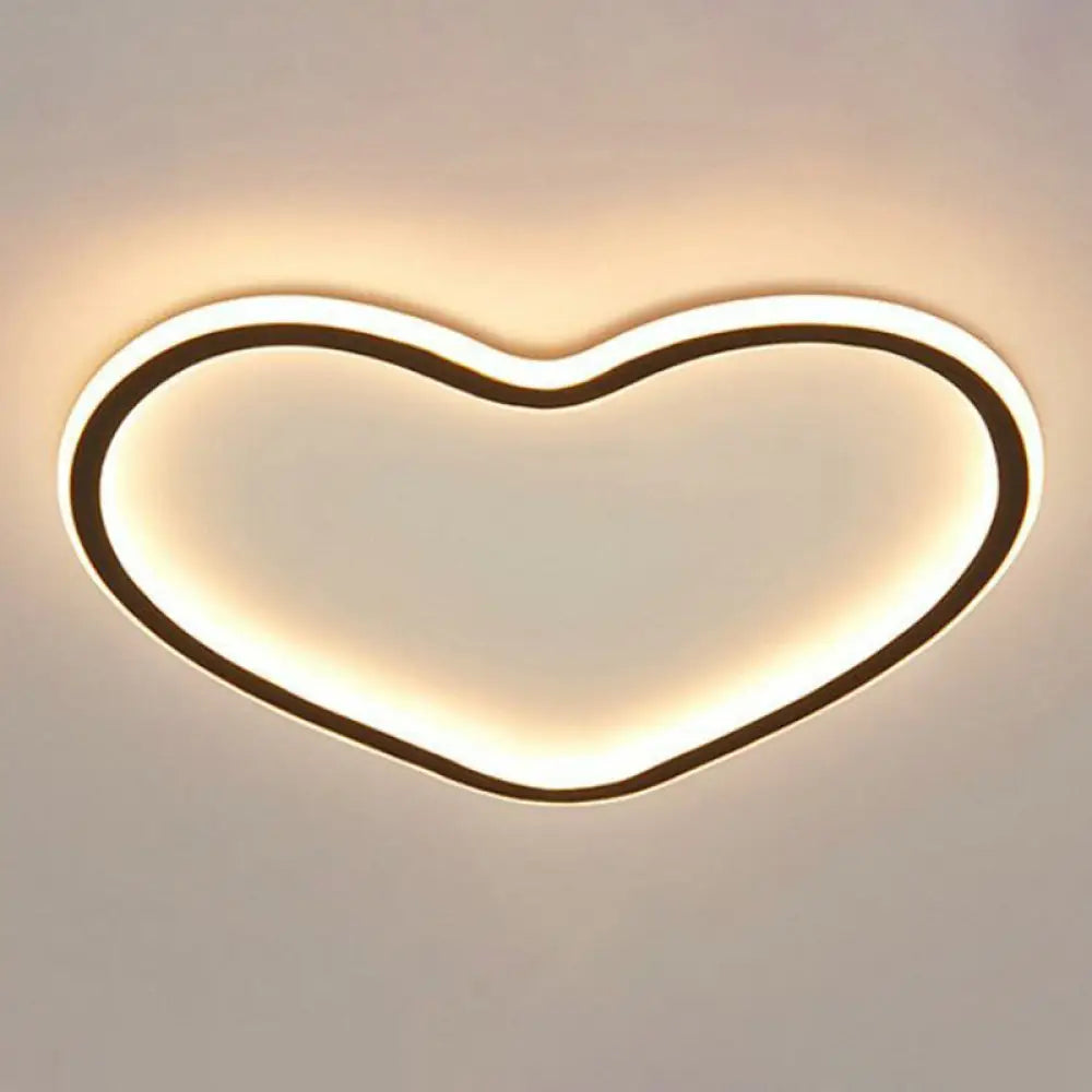 Modern Aluminum Led Flush Ceiling Light For Kids Bedroom - Loop In Black / Warm Loving Heart