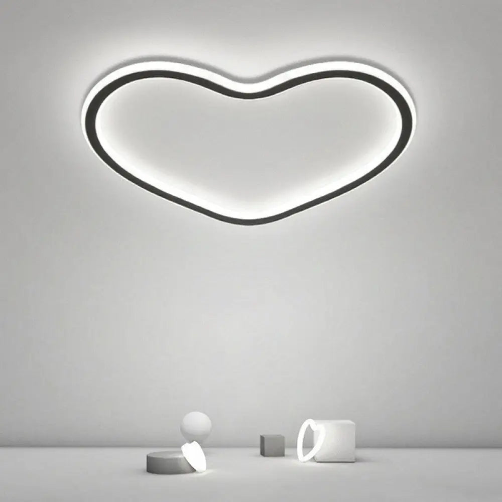 Modern Aluminum Led Flush Ceiling Light For Kids Bedroom - Loop In Black / White Loving Heart