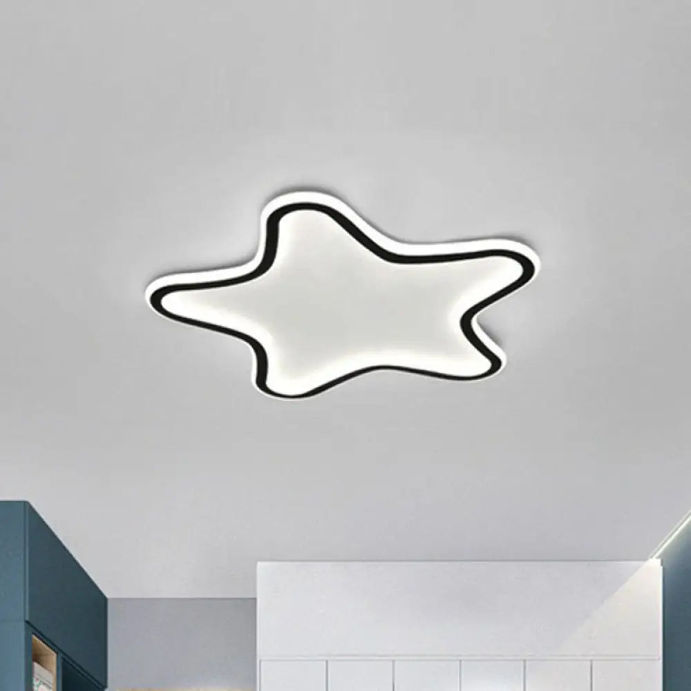 Modern Aluminum Led Flush Ceiling Light For Kids Bedroom - Loop In Black / White Star