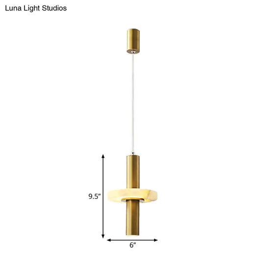 Gold Aluminum Pendant Led Hanging Light With Marble Ring Deco - Modern Tubular Drop For Dining Room