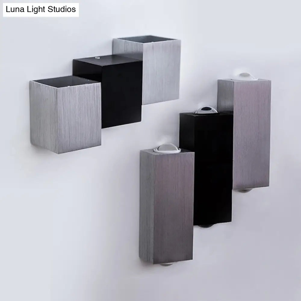 Modern Aluminum Led Wall Sconce In Gray For Porch - Cubic Design Warm/White Lighting