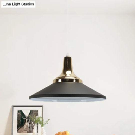 Modern Shallow Cone Pendant Light - Aluminum Hanging Lamp For Hotel Kitchen Black