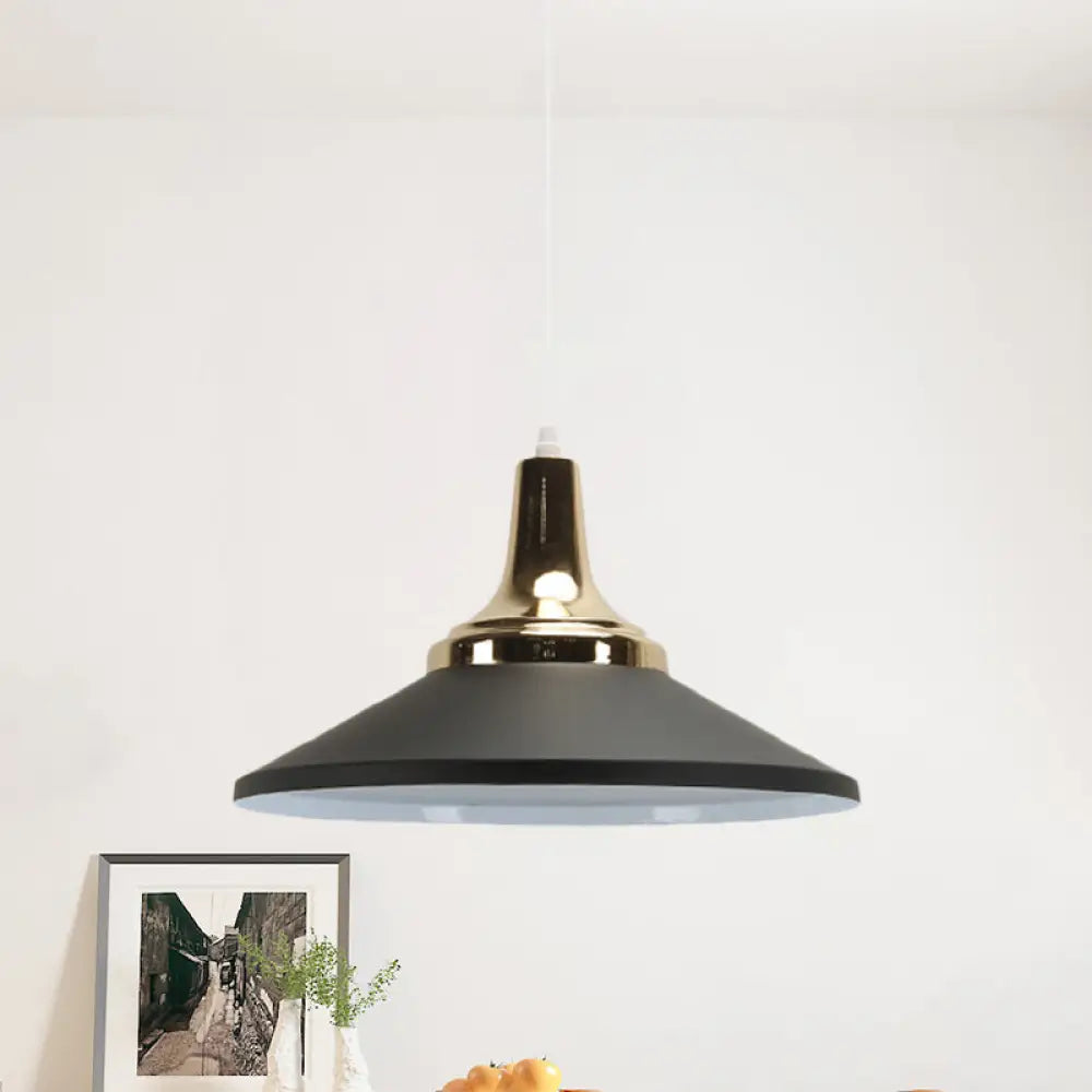 Modern Aluminum Pendant Light For Hotel Kitchen - Sleek Shallow Cone Design Black