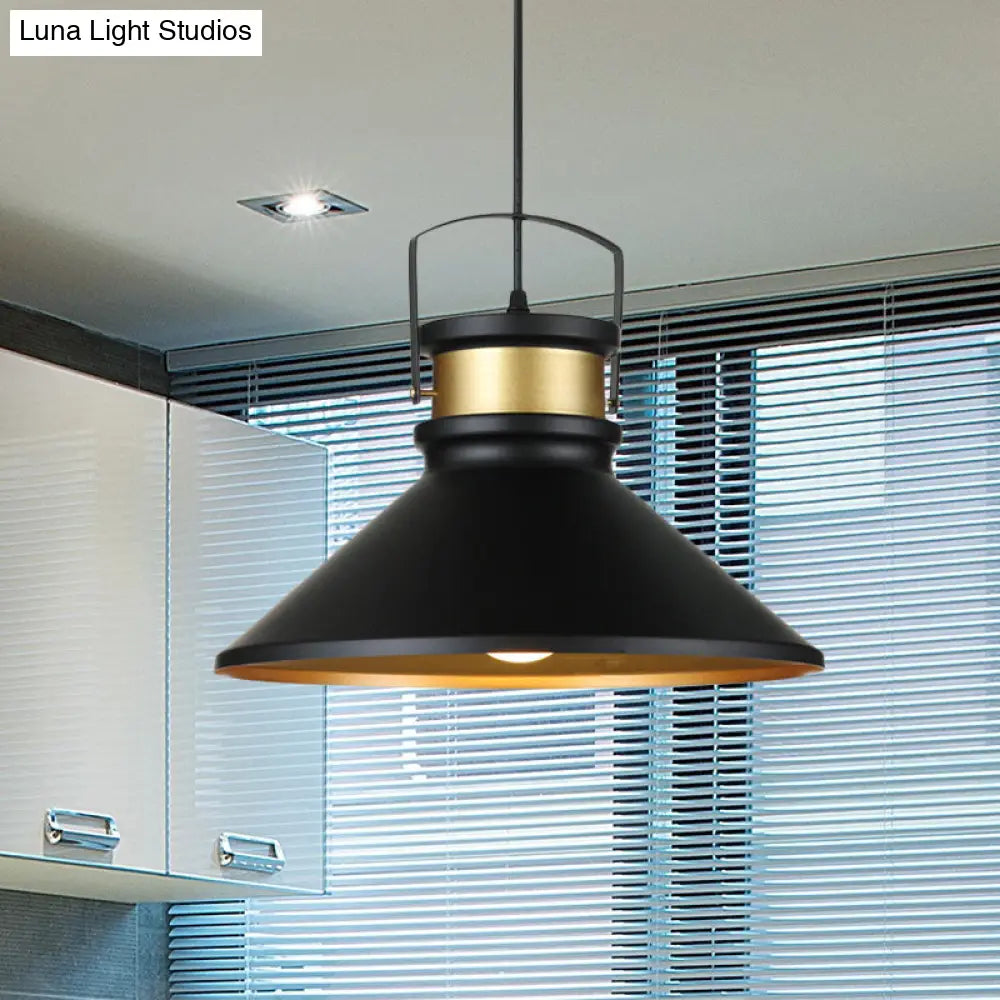Flared 1-Light Black Aluminum Pendant Lamp For Dining Room