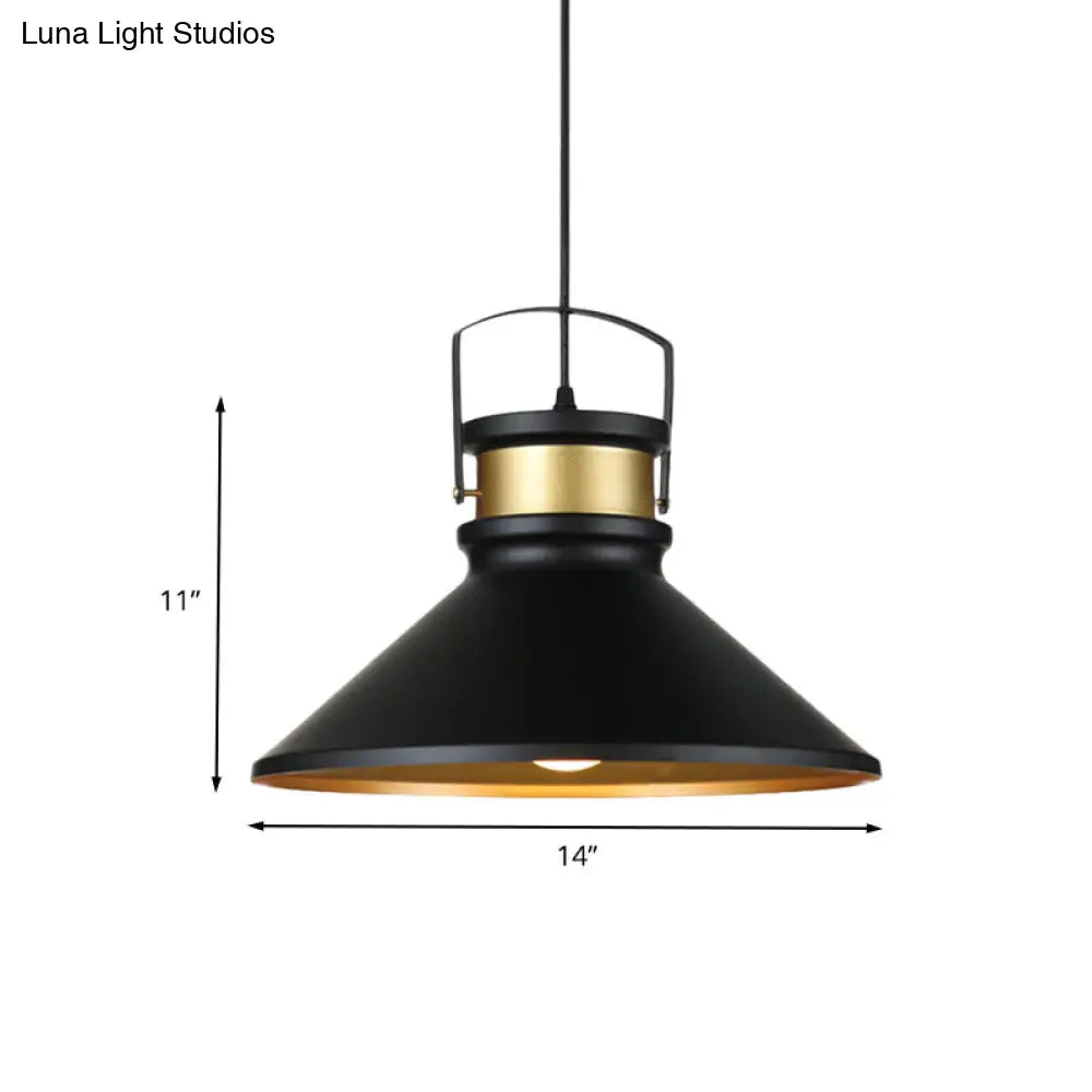 Flared 1-Light Black Aluminum Pendant Lamp For Dining Room