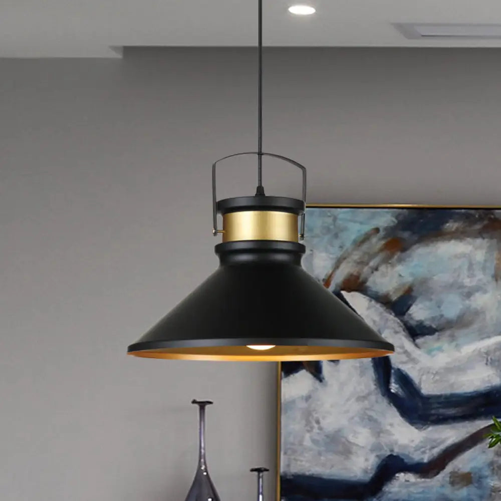 Modern Aluminum Pendant Light With Wide Flared Shade - Ideal For Industrial Dining Rooms Black