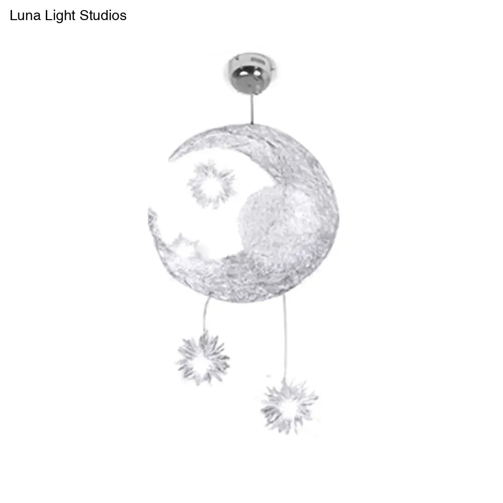 Modern Aluminum Planet Hanging Lamp - Romantic Pendant Light For Kid Bedroom In Silver