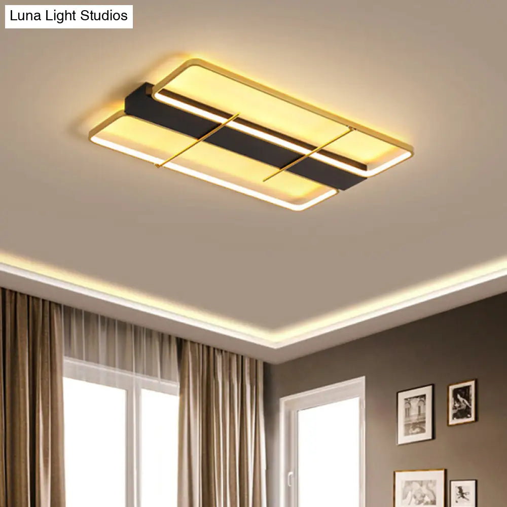 Modern Aluminum Rectangular Led Ceiling Light Fixture In Black And Gold
