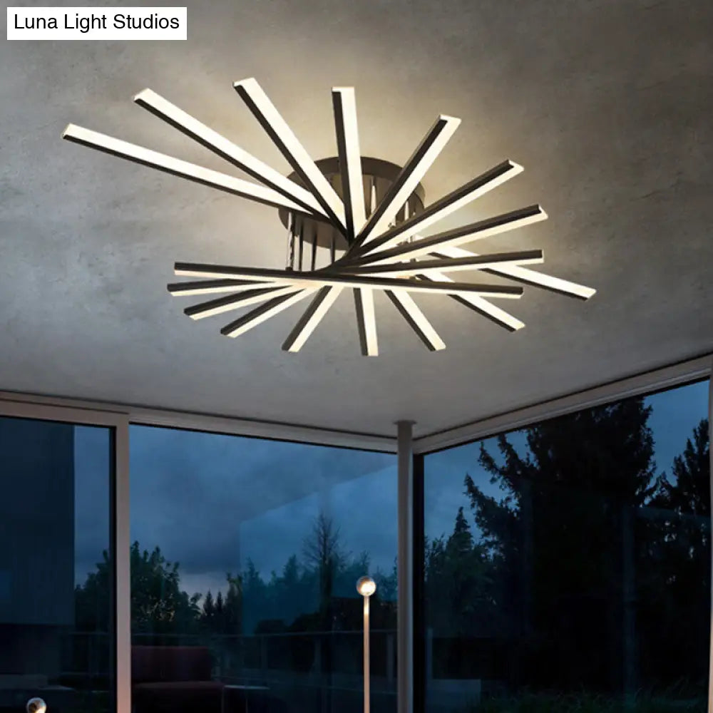 Modern Aluminum Semi Flush Mount Led Ceiling Lamp - Sleek Crossed Line Design For Simplicity And