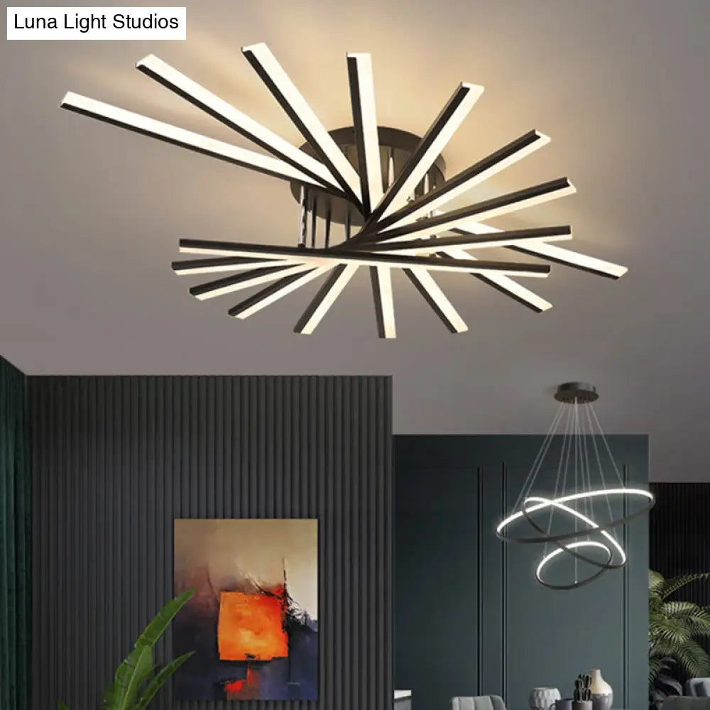 Modern Aluminum Semi Flush Mount Led Ceiling Lamp - Sleek Crossed Line Design For Simplicity And