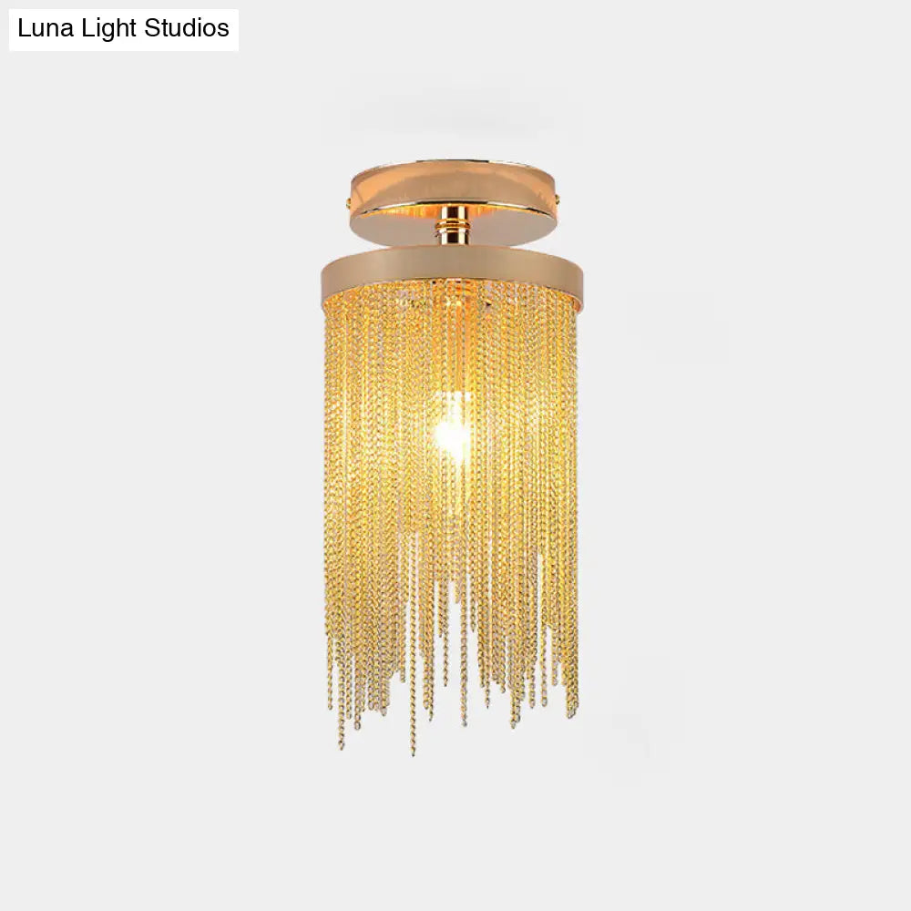 Modern Aluminum Small Flushmount Ceiling Light With Cascading Fringe 1-Light Green/Gold/Blue