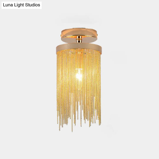 Modern Aluminum Small Flushmount Ceiling Light With Cascading Fringe 1-Light Green/Gold/Blue