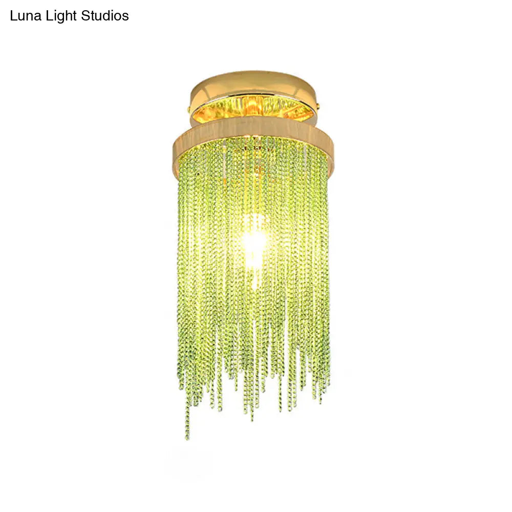 Modern Aluminum Small Flushmount Ceiling Light With Cascading Fringe 1 - Light Green/Gold/Blue