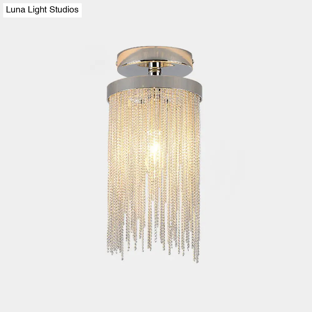 Modern Aluminum Small Flushmount Ceiling Light With Cascading Fringe 1 - Light Green/Gold/Blue