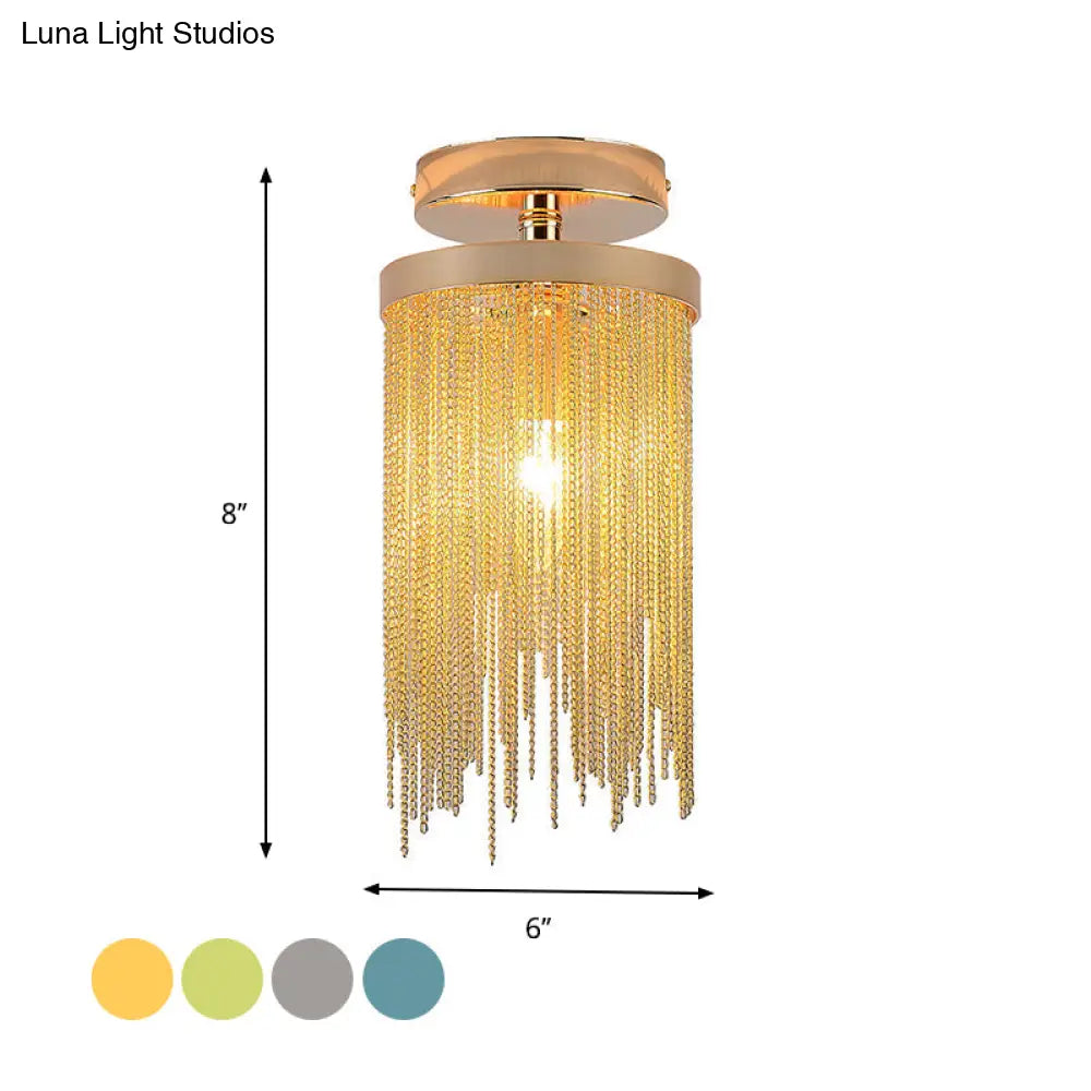 Modern Aluminum Small Flushmount Ceiling Light With Cascading Fringe 1-Light Green/Gold/Blue