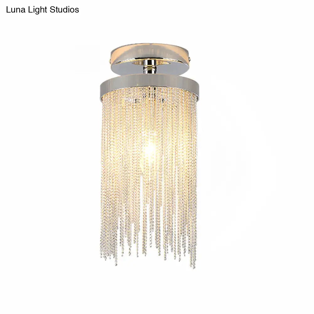 Modern Aluminum Small Flushmount Ceiling Light With Cascading Fringe 1 - Light Green/Gold/Blue