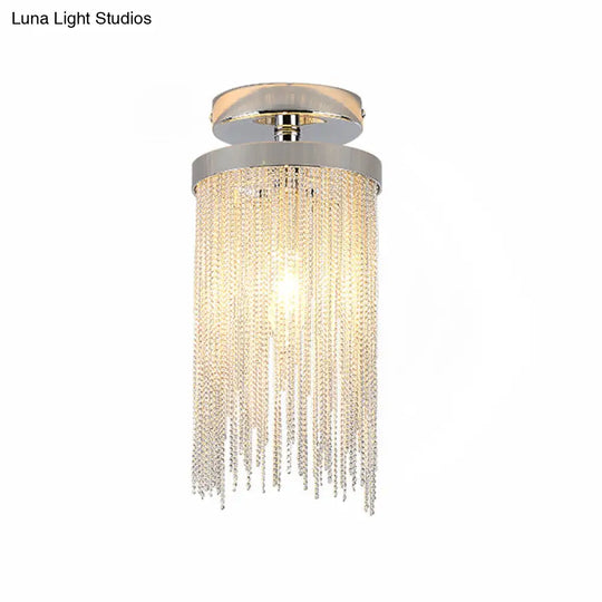 Modern Aluminum Small Flushmount Ceiling Light With Cascading Fringe 1 - Light Green/Gold/Blue