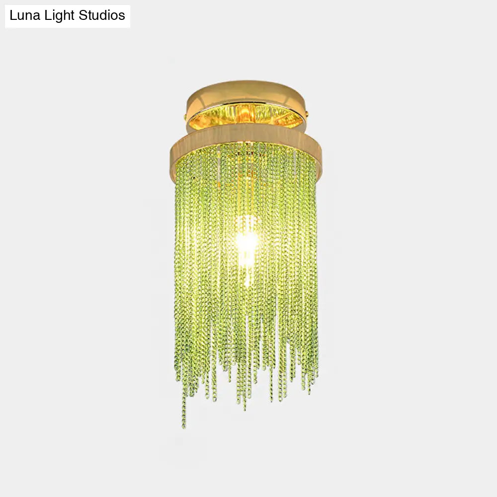 Modern Aluminum Small Flushmount Ceiling Light With Cascading Fringe 1 - Light Green/Gold/Blue