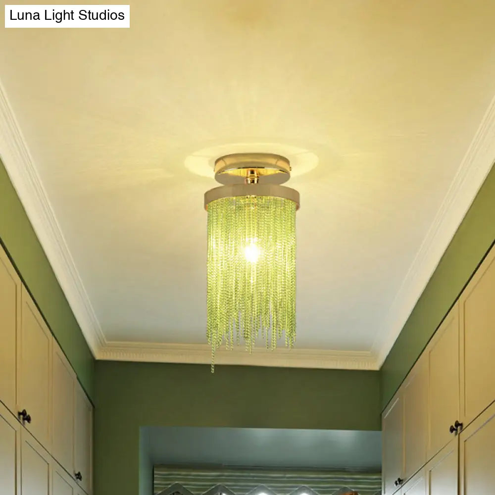 Modern Aluminum Small Flushmount Ceiling Light With Cascading Fringe 1 - Light Green/Gold/Blue