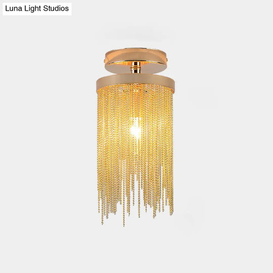 Modern Aluminum Small Flushmount Ceiling Light With Cascading Fringe 1 - Light Green/Gold/Blue