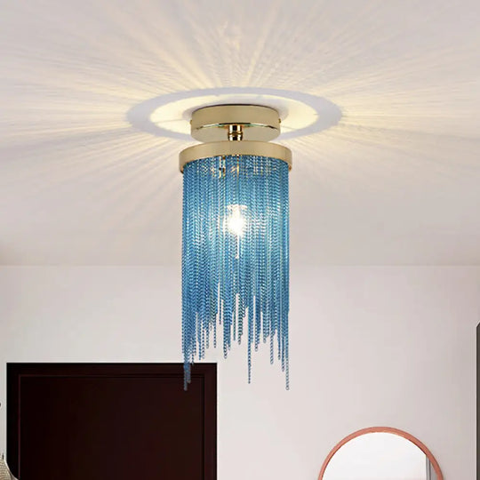 Modern Aluminum Small Flushmount Ceiling Light With Cascading Fringe 1 - Light Green/Gold/Blue Blue