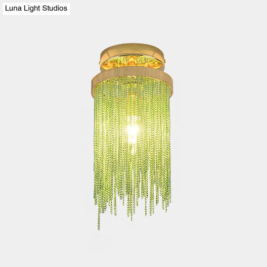 Modern Aluminum Small Flushmount Ceiling Light With Cascading Fringe 1-Light Green/Gold/Blue