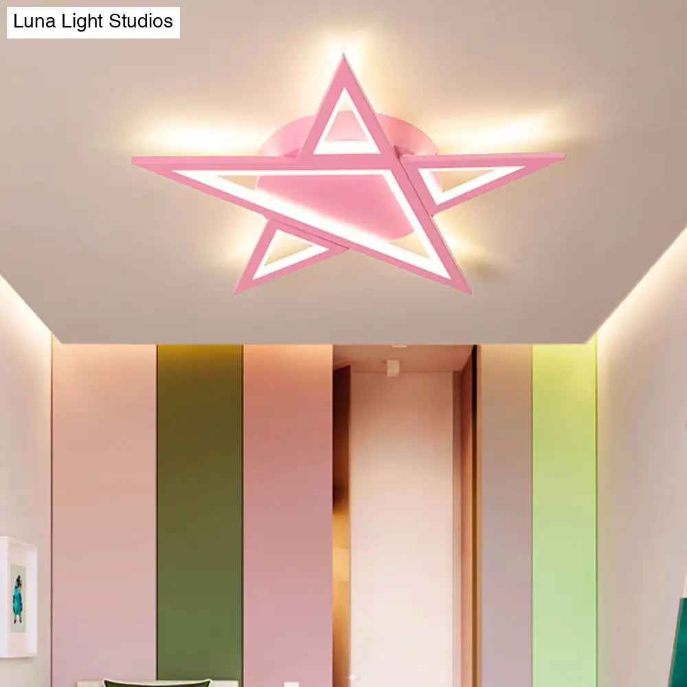 Modern Aluminum Star Shaped Pendant Light With Led In Blue/Pink - Flush Mount Ceiling Pink / Warm