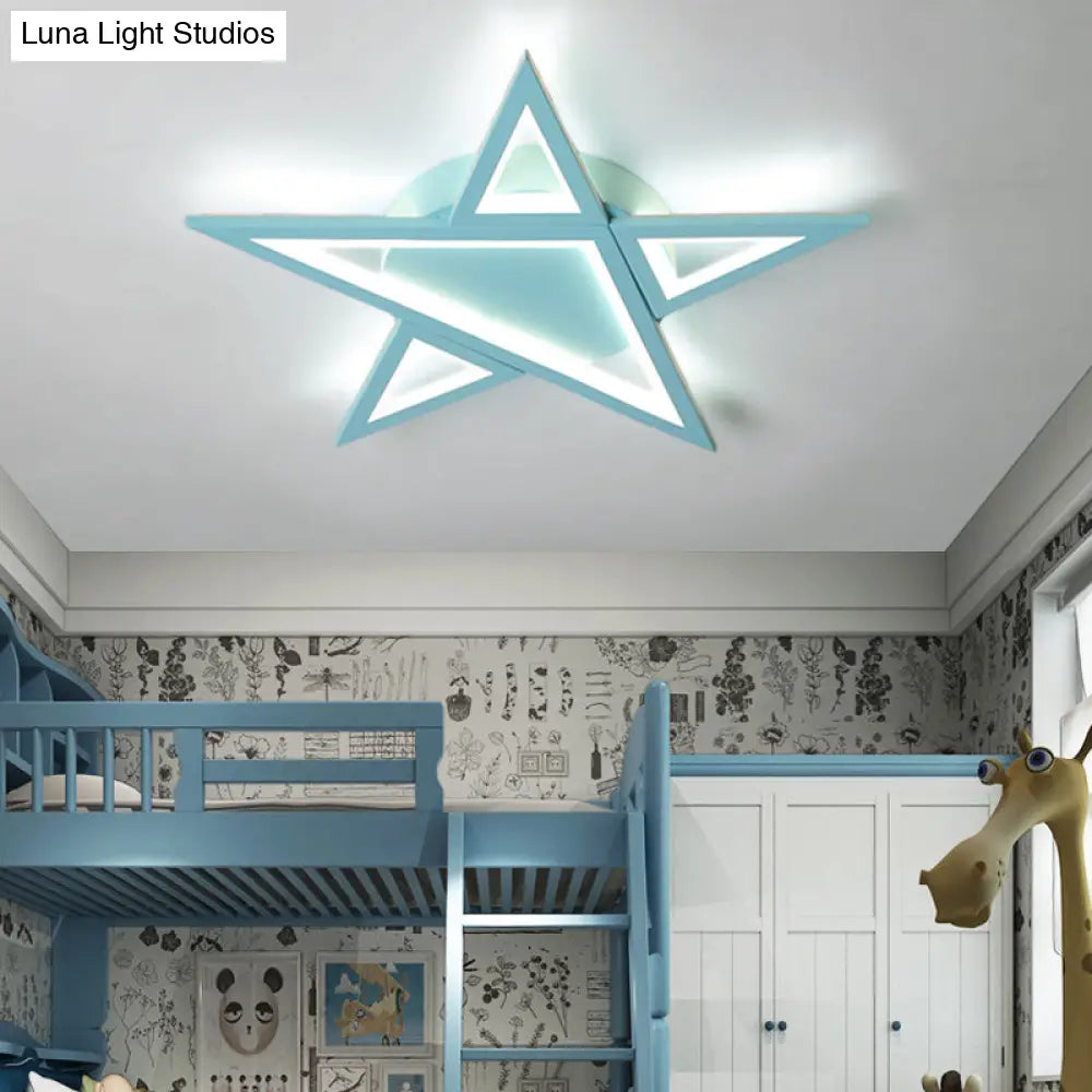 Modern Aluminum Star Shaped Pendant Light With Led In Blue/Pink - Flush Mount Ceiling Blue / Warm