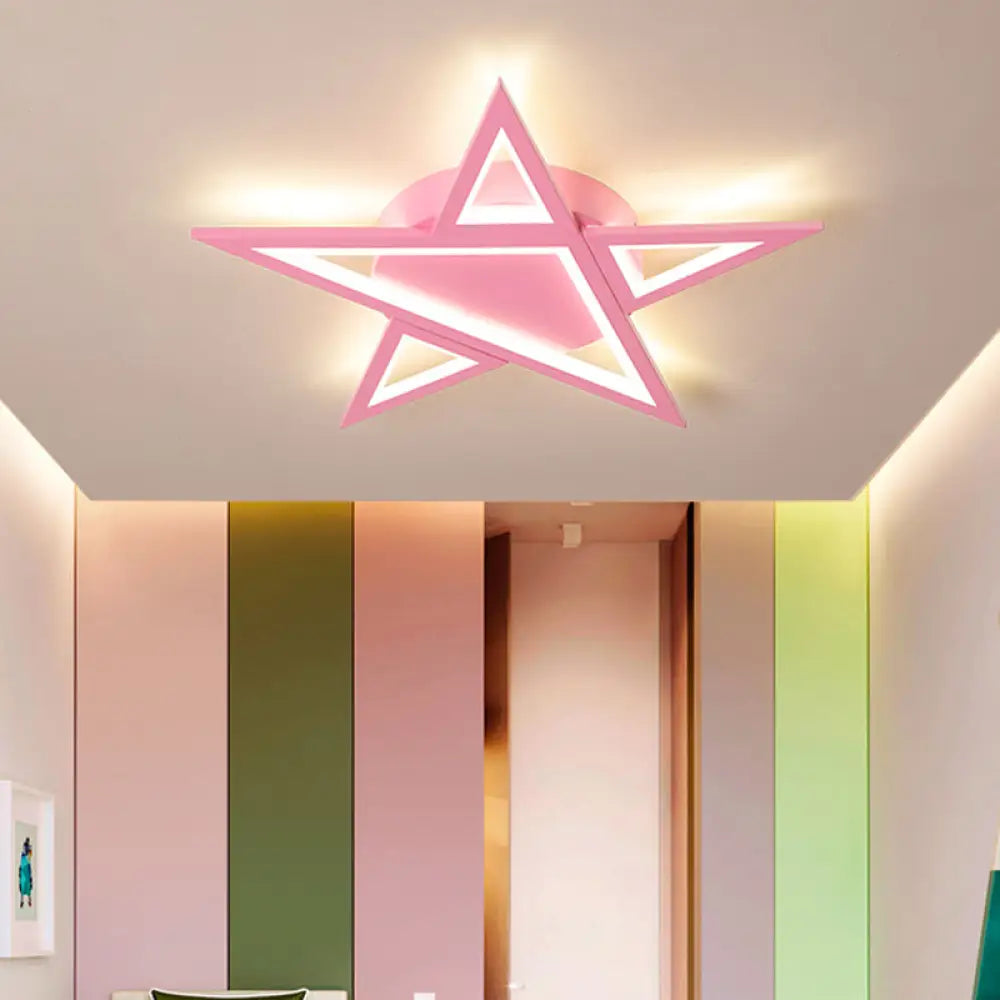 Modern Aluminum Star Shaped Pendant Light With Led In Blue/Pink - Flush Mount Ceiling Pink / Warm