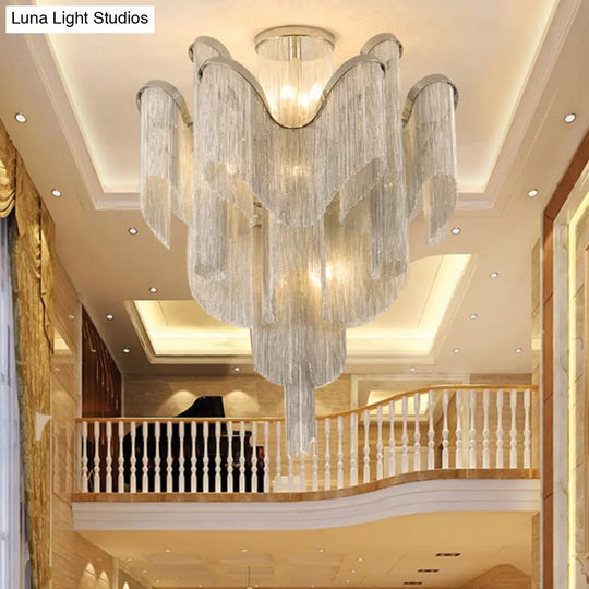 Modern Aluminum Tiered Tassel Semi Flush Led Ceiling Lamp For Living Room Gold / 23.5
